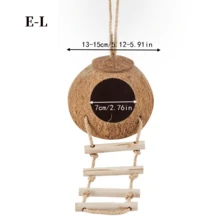 1 个 4/6 英寸椰子壳鸟巢，虎纹鹦鹉保暖繁殖悬挂黄麻绳鸟屋仓鼠窝