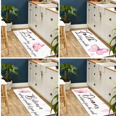 1pc Home Decor Inspirational Pattern Printed Rug, Faux Wool Mat - Highly Absorbent, Easy To Clean, Suitable For Home Decor, Farmhouse, Entryway, Indoor, Room, Kitchen, Dining Room, Small Office/Home Office, Sink, Laundry Room, Rug, Kitchen Mat, Anti-Slip Mat