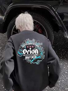 230g Cotton T-Shirt, New For 2025, Men's Long Sleeve Cotton Vacation Print Long Sleeve Crew Neck Couple Look - Màu xám đen - Xem 1