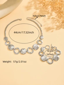 1 套 2 件复古夸张时尚不对称图案镂空圆形吊坠项链和手链套装，巴洛克风格法式奢华几何银色首饰套装，适合女性日常、派对、活动佩戴 - 銀色 - 查看 5