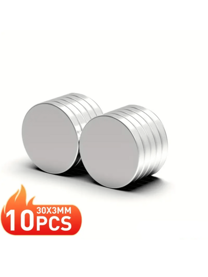 10 قطعة من المغناطيسات الأرضية النادرة بقطر 30 * 3 مم، مغناطيسات دائرية من النوع N22، مغناطيسات مناسبة للثلاجة والسبورة والمنزل والمطبخ