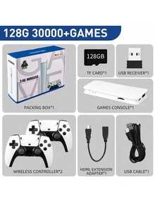 4K Retro Console With 2 Wireless Controllers – 20,000 Games + 20 Emulators – Plug And Play – Compatible With TV, Monitor, PC And Projector – Ideal Gamer Gift - White - View 2