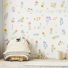 Pegatinas de pared con flores de estilo bohemio y coloridas para la habitación de los niños, calcomanías de pared removibles con flores y plantas de dibujos animados para dormitorio, sala de estar, pasillo, entrada y decoración del hogar
