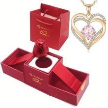 Women's Interwoven Heart Necklace - Double Heart Pendant - Red & Clear Chain With Transparent Center Accent, Elegant Gift Box - Suitable For Valentine's Day, Mother's Day, Anniversary Jewelry, Everyday Or Formal Occasions - Birthday/Valentine's Day/Wedding/Mother's Day - Delicate Chain, Year-Round Jewelry Gift For Mom, Wife, Girlfriend, Large Women's Necklace - Multicolor - View 6