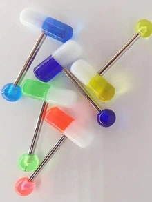 10pcs/Pack European And American Barbell Pill Tongue Rings, Acrylic Multicolor Ball Stud Earrings, Wholesale Piercing Jewelry, Stainless Steel Navel Barbell In Random Color, Acrylic Tongue Rings, Navel Rings, Nipple Rings, Eyebrow Rings, Piercing Tongue Rings Set