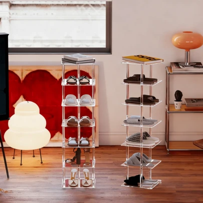 25x25 아크릴 신발 랙, 다층 공간 절약형 신발 정리함, 현관 신발 보관 랙, 세련된 홈 데코 아이템