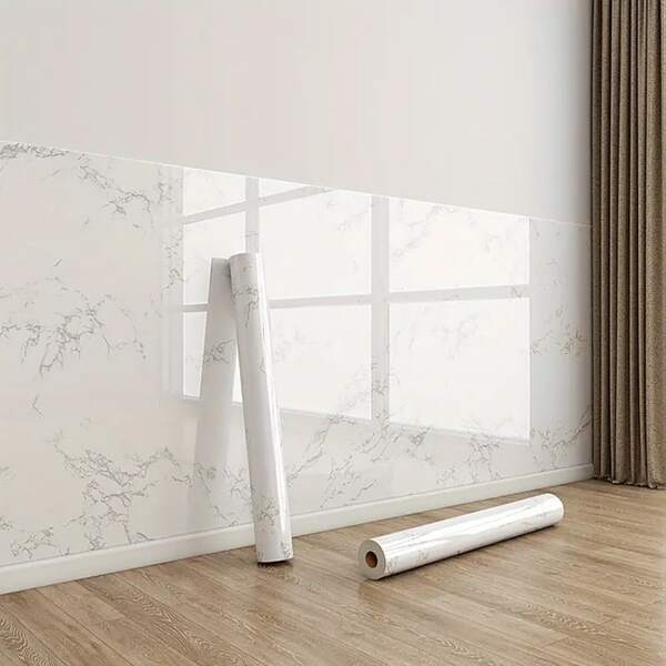 Papel de Parede Autoadesivo com Estampa de Mármore Branco - Fácil Instalação (1 Rolo) - Impermeável, Resistente a Óleo e ao Calor - Ideal para Revestimento de Parede na Cozinha, Sala de Estar, Decoração de Banheiro e Reforma Residencial | Revestimento de Parede Moderno | Papel de Parede Durável, Ideal para Banheiro