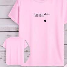 Camiseta feminina estilosa, gola redonda, manga curta, com design exclusivo de letras Amar e coração, confortável, elasticidade média, ajuste regular - Rosa Bebê - Visão 2
