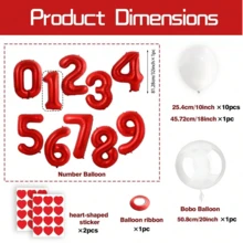 53/16件套数字气球拱门套装,包含红色和象牙色数字气球、泡泡气球、心形贴纸、白色、珍珠白和香槟金乳胶气球,适用于婚礼、生日、新娘送礼会、派对、周年纪念日、可重复使用的气球花环、个性化气球、节日装饰、优雅派对装饰、圣诞派对装饰 - 彩色 - 查看 24