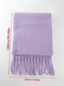 1pc Solid Color Scarf, Winter Warm Neck, Thickened Wool Knitted Thick Fringed Shawl, Can Be Worn - Multicolor - View 8