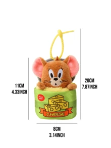 Classic Tom & Jerry Jerry Cheese Can Plush Keychain - Soft Green Fabric with Yellow Cheese Prints & "CHEESE" Text, Brown Furry Mouse (Pink Ears, Curious Expression) Emerging from Can, Yellow Elastic Strap, 20cm Height, Paired with Tom's Catpack Can, eal for Strap, 20cm Height, Paired with Tom's Catpack Can, eal for Strap, M - 傑瑞 - 查看 4