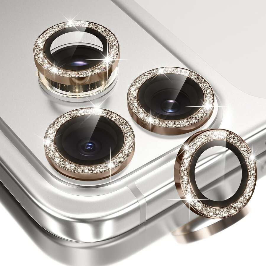 1 Set Camera Lens Protector Film For IPhone 17/16/15/14/13/12/11 Pro Max, [Anti-Drop] [Compatible With Phone Case] [Easy To Install] Camera Screen Protective Film Accessories - Gold - View 1