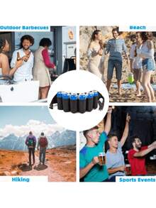 1 件啤酒腰带皮套，啤酒汽水瓶固定带，饮料罐固定器，可调节腰包，可容纳 6 罐，非常适合派对、野餐、徒步旅行 - 彩色 - 查看 3