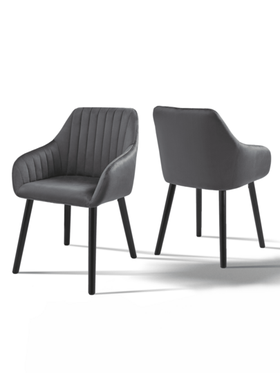 Goeurvant Modern Vertical-Stripe Upholstered Dining Chairs With Armrests And Solid Wood Legs For Dining Room, Kitchen, Living Room - Set Of 2 / Set Of 4 / Set Of 6 - Dark Grey