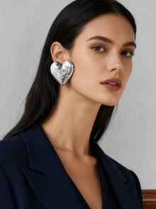 2 pezzi Orecchini vintage a forma di cuore con bordi asimmetrici sferici, accessorio essenziale per casual, pendolarismo, appuntamenti, adatto per donne, uso quotidiano, vacanze, feste, regalo