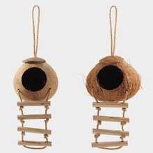 1 个 4/6 英寸椰子壳鸟巢，虎纹鹦鹉保暖繁殖悬挂黄麻绳鸟屋仓鼠窝