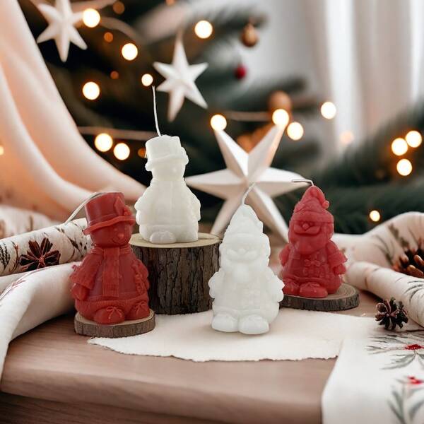 1pc Christmas Santa Claus & Snowman Scented Candle, Red & White Holiday Candle, Premium Decor Candle, Christmas Gift, Gift For Others, Photography Prop, Christmas Decorations, Christmas Gifts
