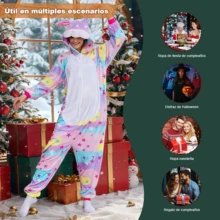 Pijama Entero Unisex de Pelo, Pareja Invierno Otoño Diseño Cartoon Estrellas Coloridas, Disfraz Halloween Navidad, Regalo Dormir Adulto en Casa - Multicolor - Ver 4