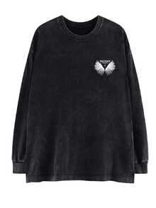 Oversized Vintage BlackWashed Long Sleeve T-Shirt For Women, Wing ...
