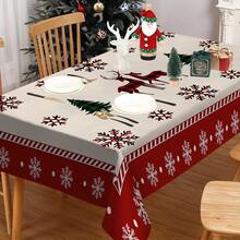 1pc Christmas Theme Tablecloth, Christmas Tree Elk And Snowflake Pattern Heat-Insulating Polyester Tablecloth,Suitable For Kitchen, Living Room, Bedroom, Restaurant Terrace, Picnic, Holiday Party, Christmas Home Decoration - Multicolor - View 5