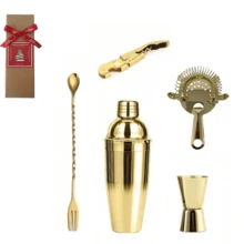 5件套金色鸡尾酒调酒器套装、马提尼调酒器套装和调酒师套装，包含玛格丽塔鸡尾酒调酒器、量杯、搅拌勺和滤网。不锈钢调酒棒，用于混合饮料 - 金色5件套 - 查看 15