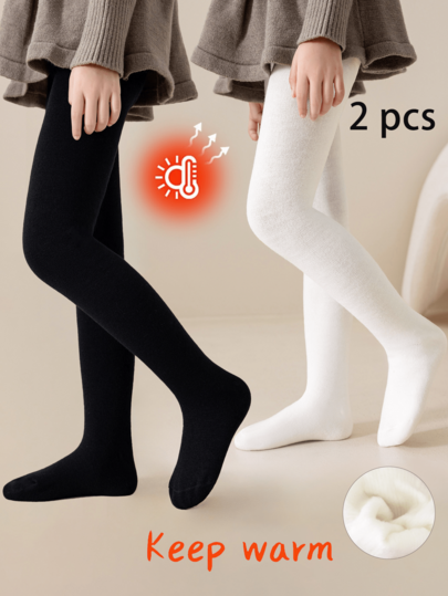 1/2pcs Girls/Toddlers/Infants Thermal Lined Leggings, Solid Color, Soft & Comfortable, Warm & Cozy, Versatile For Autumn/Winter Daily Wear, Back To School, Travel, Holidays