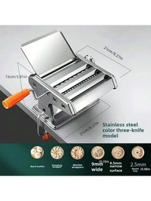 6-Setting Adjustable Thickness Stainless Steel Manual Pasta Maker, Suitable For Spaghetti, Fettuccine, And Lasagna Noodles - Multicolor - View 6