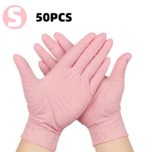 100只/包 一次性粉色丁腈手套，适用于家庭卫生和清洁，可重复使用，无粉，无乳胶，柔软舒适，采用优质丁腈材料制成，适合家庭和专业清洁人员使用（袋装） - 粉色 - 查看 8