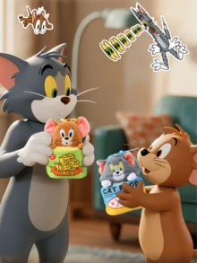 Classic Tom & Jerry Jerry Cheese Can Plush Keychain - Soft Green Fabric with Yellow Cheese Prints & "CHEESE" Text, Brown Furry Mouse (Pink Ears, Curious Expression) Emerging from Can, Yellow Elastic Strap, 20cm Height, Paired with Tom's Catpack Can, eal for Strap, 20cm Height, Paired with Tom's Catpack Can, eal for Strap, M - 傑瑞 - 查看 8