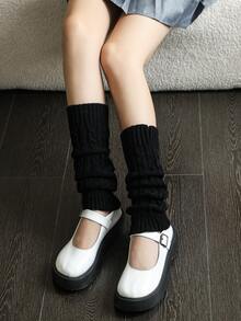 1 par de calentadores de piernas de punto de cable de unicolor para mujer, para otoño/invierno