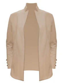 1 Áo khoác cardigan cài nút cổ bẻ màu trơn thanh lịch dành cho nữ, mùa xuân/thu - Màu Khaki - Xem 2