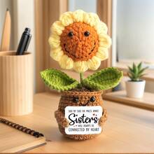 1pc Handmade Crochet Desktop Decor, Funny Smiling Sunflower Plant Shaped, Birthday Gift For Best Friend, Girlfriend, Sister, Teacher, Mom, Grandma, Coworker, Family, Positive Vibes, Party, Halloween, Christmas, Appreciation, Plush Doll, Small Gift