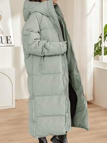Women's Winter Long Quilted Maxi Coat Hooded Long Sleeve Padded Puffer Jacket Warm Outerwear - 綠色 - 查看 4