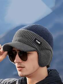 1 件男士冬季针织帽，带护耳和遮阳帽，100% 腈纶，保暖且有弹性，多色可选，适合户外旅行、运动和休闲穿着，可手洗寒冷天气无檐便帽