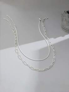 Women's Double Necklace - Two-Layer Design Gold And 925 Silver Plated, Minimalist And Elegant Style - Gold - View 7