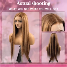 200% 密度高光渐变色 5X5 直发假发巴西原生发 13*4 蕾丝前假发 - 蜂蜜金色假发，预拔婴儿头发，预漂白结和自然发际线，蕾丝闭合前假发，可直接佩戴，无需胶水，女士无胶假发，万圣节假发 - SP4/27 - 查看 4