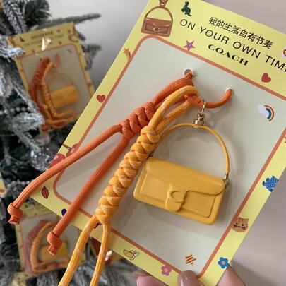 Coach Mini Tabby Bag Charm & Phone Lanyard Keychain In Red/Yellow - Versatile Accessory For Purses, Phones & Keys, Perfect Gift For Her, Couples & Special Occasions