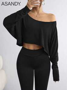 Women's Fall Winter Off-Shoulder T-Shirt 2 Packs - Loose Relaxed Fit Casual Tops, Daily Loungewear Set