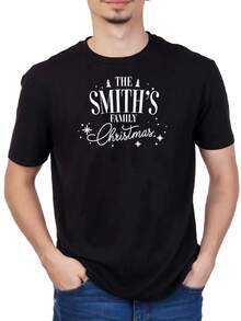 Camiseta masculina con estampado navideño elegante, diseño moderno y cálido de invierno, tejido cómodo, casual, ideal para fiestas y estilo diario - Negro - Ver 6