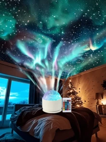 1个极光星空投影灯，带遥控器，7种可调节灯光效果 - 非常适合露营、卧室装饰、婚礼、节日派对、情人节礼物、家居装饰、露营配件 | 奇幻主题装饰 | USB供电投影仪，房间装饰 - 彩色 - 查看 8