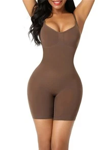 Women's Shapewear Bodysuit Tummy Control Body Shaper Seamless Sculpting Snatched Waist Body Suit - 咖啡棕 - 查看 1