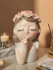 1 pieza Soporte para cepillo de dientes con forma de niña linda, hermoso estante de almacenamiento para el baño para guardar pasta de dientes y cepillos de dientes, contenedor de almacenamiento decorativo de escritorio creativo, perfecto para el tocador del baño, accesorios de decoración del hogar prácticos y lindos