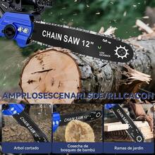 Wanse 1100W Potencia Motosierra Inalámbrica Portátil Eléctrica 12 Pulgadas Mano Portátil Con 5 Cadenas Y 2 Batería Y 1 Cargador Y Guantes Herramientas Ideal Para Jardinería Y Podar Árboles Pequeños - Azul - Ver 5