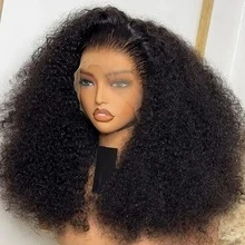 Natural Color Jerry Curly 13x4 Lace Front Wig HD Lace Front Human Hair Wig For Women 200% Density Pre Plucked With Baby Hair Jerry Curly HD Lace Front Wig Human Hair Halloween Season - Natural Black - 查看 2
