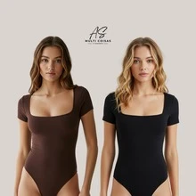 KIT WITH 2 SHORT SLEEVE BODYSUITS WITH ZIP AND DOUBLE LINING IN SUPLEX FABRIC - 黑/ 棕 - 查看 1