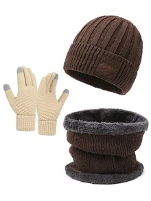 3 件套冬季保暖针织羊毛内衬手套、帽子和围巾套装，适合寒冷天气，男女通用针织帽围巾套装，防风耳罩帽围巾手套保暖套装 - 彩色 - 查看 12