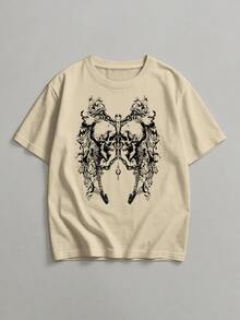 Men's Round Neck Short Sleeve T-Shirt With Graphic Print - Beige - View 4