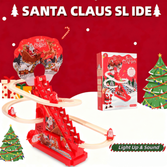 儿童玩具、自动爬楼梯轨道滑行玩具、圣诞老人电动滑梯攀爬玩具、赛车游戏、带 LED 灯和音乐的滚轴攀爬玩具，适合 3 岁以上男孩和女孩的理想圣诞节/万圣节礼物（不含电池）