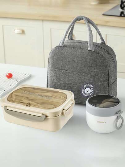 一套成人多色PP塑料储物盒套装，带盖，包含餐具，密封性好，适用于早餐燕麦杯、保温午餐袋，是野餐、露营、办公室、学校、旅行、户外活动和厨房的理想之选。