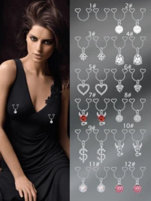 CIZME 1pair Cute Stainless Steel Fake Nipple Rings For Women,Fake Nipple Ring Piercing Jewelry Non Piercing Nipple Rings Dangling Heart CZ Drop Nipple CUff